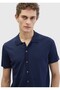 Navy Blue Polo Collar Plain Knitted Cardigan - 3