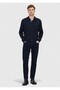 Navy Blue Polo Collar Plain Sweatshirt - 2