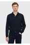 Navy Blue Polo Collar Plain Sweatshirt