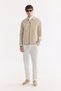 Men's Beige Classic Collar Breathable 100% Linen Comfort Fit Seasonal Coat A61Y6005 - 7