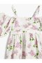 Party Dress, Floral, Off-Shoulder, Strappy, Balloon Sleeves, Cotton - 3