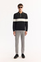 Men's Black Polo Neck Zippered Striped Knitwear Regular Fit Sweater A52Y5090 - 7