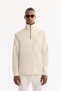 Men's Ecru Stand Collar Zippered Soft Touch Printed Regular Fit Sweatshirt A52Y1273