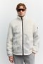 Men's Ecru Stand Collar Patterned Warm Plush Comfort Fit Coat A62Y6082 - 7