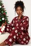 Burgundy New Year Themed Patterned Thermal Fabric Ultra Soft Knitted Pajama Set