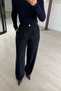 Gold Button Detail Elastic Waist Navy Blue Palazzo Trousers - 2