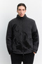 Men's Black Stand Collar Patterned Warm Plush Comfort Fit Coat A62Y6082 - 7