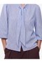 Viscose Fabric Bow-Detail Scarf-Collar Balloon-Sleeve Striped Shirt - 3