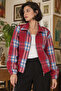 Women's Red Front Zippered Coat with Elastic Sleeves Arm-27K001040