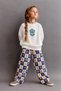 Girl's 3-Thread Non-Embroidered Floral Embroidery Detailed Top and Bottom Set