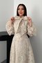 Balloon Sleeve Dress with Scarf Detail on the Collar Beige - 2