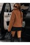 Women's Tan Suede Jacket with Stand Collar, Long Sleeves, Gold Zipper and Flap Pockets - 4