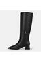 Large Size Black Leather Pointed Toe Zippered Short Thick Heeled Boots - 7