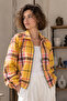 Women's Mustard Color Zippered Front Coat with Elastic Sleeves Arm-27K001040