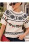 Women's Crew Neck Short Sleeve Patterned Knitwear Sweater Cty-Şml-265039 - 2