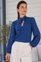 Women's Saks Collar Tie-Down Blouse with Elastic Sleeves Arm-27K001001