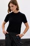 Women's Black Crew Neck Short Sleeve Soft Fuzzy Textured Knitted Sweater Blouse - 6