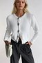 Women's White Fuzzy Soft Crew Neck Floral Buttoned Long Sleeve Crop Knitwear Cardigan