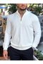 25-12 Half Zipper Basic Knitwear Sweatshirt White - 3