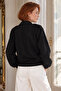 Women's Black Felt Fabric Coat with Front Zipper and Elastic Sleeves Arm-27K001041 - 2