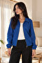 Women's Saks Felt Fabric Coat with Front Zipper and Elastic Sleeves Arm-27K001041