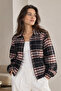 Women's Black-Beige Coat with Front Zipper and Elastic Sleeves Arm-27K001040
