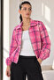Women's Pink Front Zippered Coat with Elastic Sleeves Arm-27K001040