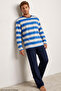 Saks Stripe Patterned Cotton Knitted Pajama Set 8092 - 2