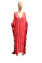 Women's Fuchsia Pink Sequin and Bead Embroidered Edges Ruffle Fringed Tulle Kaftan Evening Dress / Flowy Maxi Dress - 6