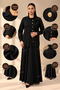 Women's Winter Shirted Long Dress Double Set - Gold Buttoned Jacket and Long Dress Set Tok Steel Knitted Fabric Maxi Dress - 7