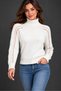 Women's Turtleneck Long Sleeve Leaf Pattern Openwork Sleeve Detailed Perforated Soft Textured Stylish Casual White Knitwear Sweater - 5