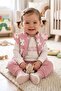 Floral Patterned Zippered Vest Baby Girl 3-Piece Set