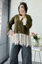 Premium Lace Detailed Sleeve Gathered Knitwear Cardigan - Khaki - 2