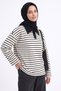 Black and White Striped 100% Cotton Polo Collar Long Sleeve T-Shirt