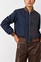 Embroidered Bomber Denim Women's Jacket Navy Blue - 3