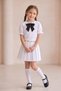 Girl's Short-Sleeved Doll Collar Black Scarf Polka Dot Shirt Yellow Chain White Pleated Skirt October 29 April 23 Show Outfit White - 2