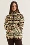 Women's Cream-Green Patterned Stand Collar Pocket Detailed Ribbed Zippered Fleece Sweatshirt 4219 60286646 - 3