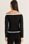 Women's Black Contrast Ribbed Boat Neck Gathered Detailed Blouse 36062 60286620 - 7