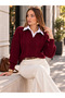 Women's Hair Braided V-Neck Shirt Collar Knitwear Sweater Cty-Şml-265006 - 2