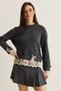 Women's Anthracite Lace and Bow Detailed Crew Neck Knitwear Sweater Tk251166 60286635 - 4