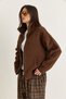 Women's Bitter Brown Stand Collar Pocket Detailed Ribbed Zippered Teddy Jacket 868 60286657 - 2