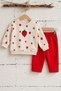 Baby Girl Set Strawberry Patterned 2-Piece Set Long Sleeve Top and Bottom Seasonal Set - 6