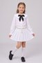 Girl's Long Sleeve Doll Collar Black Scarf Polka Dot Shirt Yellow Chain White Pleated Skirt April 23 October 29 Show Outfit White - 3