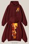 Unisex Demon Slayer Rengoku Printed Front and Back Design Oversize 3 Threaded Inner Ribbed Hooded Sweatshirt