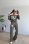 Women's one shoulder open long sleeve printed modal blouse and pants two piece set