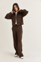 Women's Bitter Coffee Pocket Detailed Stand Collar Zippered Ribbed Jacket Wide Leg Pants Tracksuit Set 4221 60286662 - 4
