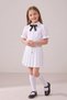 Girl's Black Ribbon Short Sleeve Pearl Detailed Ruffle Sleeve Pocketed Shirt Yellow Chain White Pleated Skirt April 23 October 29 Show Outfit - 2