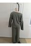 Women's one shoulder open long sleeve printed modal blouse and pants two piece set - 4