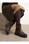 2552204K Women's Genuine Leather Thick Sole Elastic Zippered Short Boots - 2