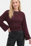 Burgundy Crew Neck Fitted Waist 97% Cotton Long Sleeve Blouse
